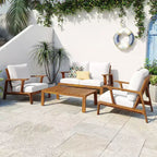 Ensemble de canapés de patio Bestier en bois d'acacia pour 4 personnes avec coussins et table basse, mobilier de patio moderne
