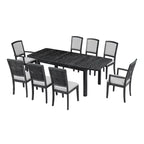 Ensemble de salle à manger extensible 9 pièces pour 6 personnes, table de salle à manger rectangulaire avec rallonge amovible, 6 chaises sans accoudoirs et 2 fauteuils