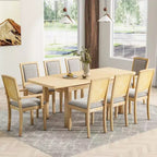 Ensemble de salle à manger extensible 9 pièces pour 6 personnes, table de salle à manger rectangulaire avec rallonge amovible, 6 chaises sans accoudoirs et 2 fauteuils