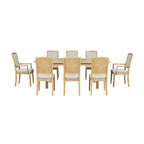 Ensemble de salle à manger extensible 9 pièces pour 6 personnes, table de salle à manger rectangulaire avec rallonge amovible, 6 chaises sans accoudoirs et 2 fauteuils