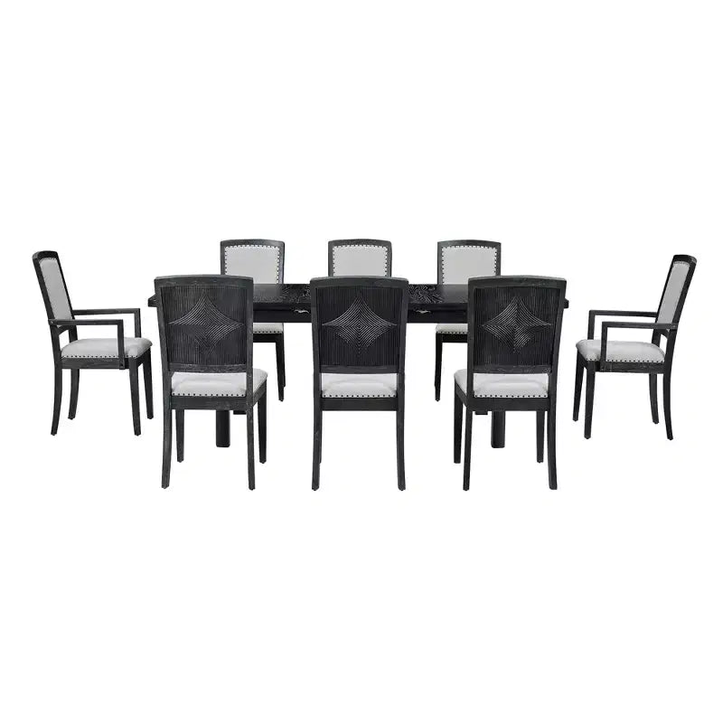 Ensemble de salle à manger extensible 9 pièces pour 6 personnes, table de salle à manger rectangulaire avec rallonge amovible, 6 chaises sans accoudoirs et 2 fauteuils