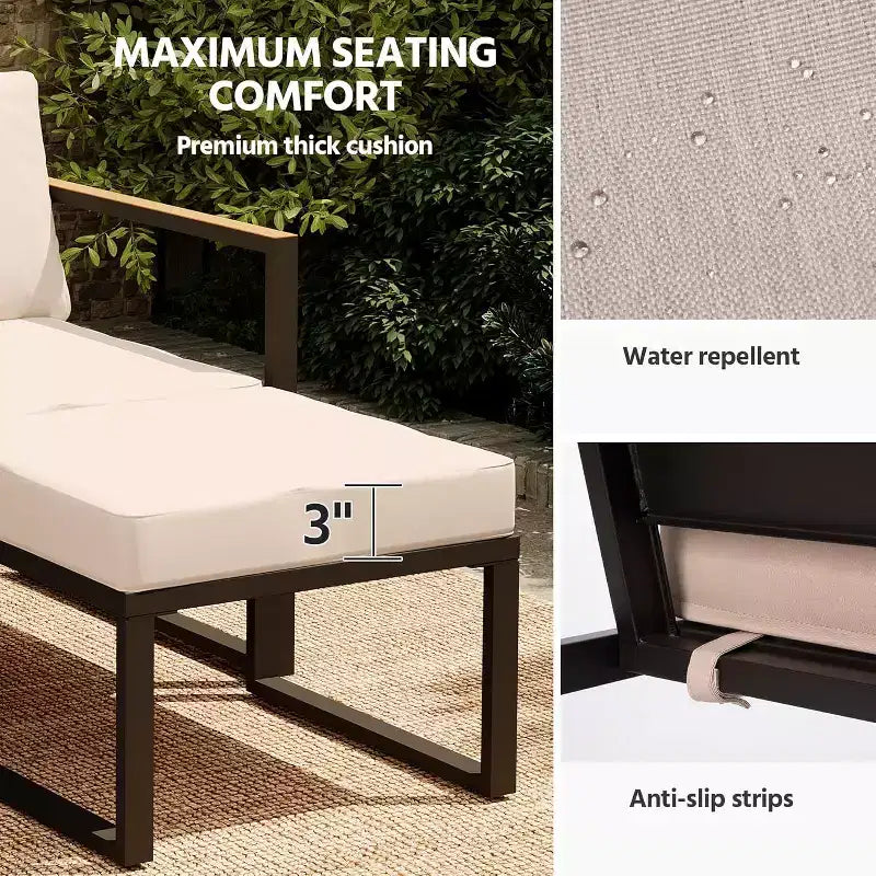 LAUSAINT HOME Ensemble de conversation d'extérieur 5 pièces avec coussins épais 2 poufs et table d'appoint
