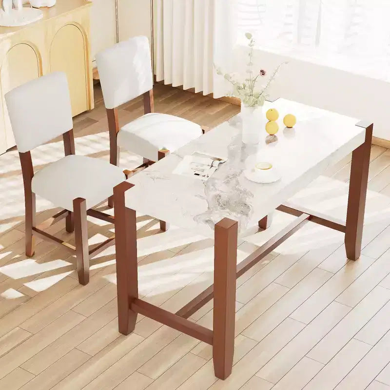 Ensemble de salle à manger avec table haute en marbre, ensemble table de bar avec 2/4 chaises rembourrées pour salle à manger, pub, cuisine, petits espaces, beige marron