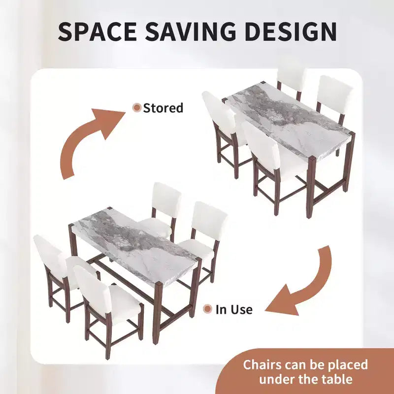 Ensemble de salle à manger avec table haute en marbre, ensemble table de bar avec 2/4 chaises rembourrées pour salle à manger, pub, cuisine, petits espaces, beige marron