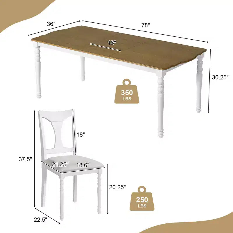 GDFStudio Grant - Ensemble de salle à manger 7 pièces avec table extensible de 152 à 198 cm (lot de 6)