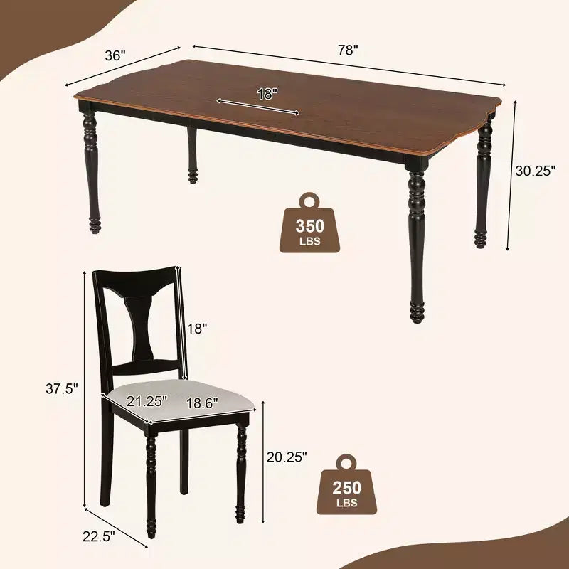 GDFStudio Grant - Ensemble de salle à manger 7 pièces avec table extensible de 152 à 198 cm (lot de 6)