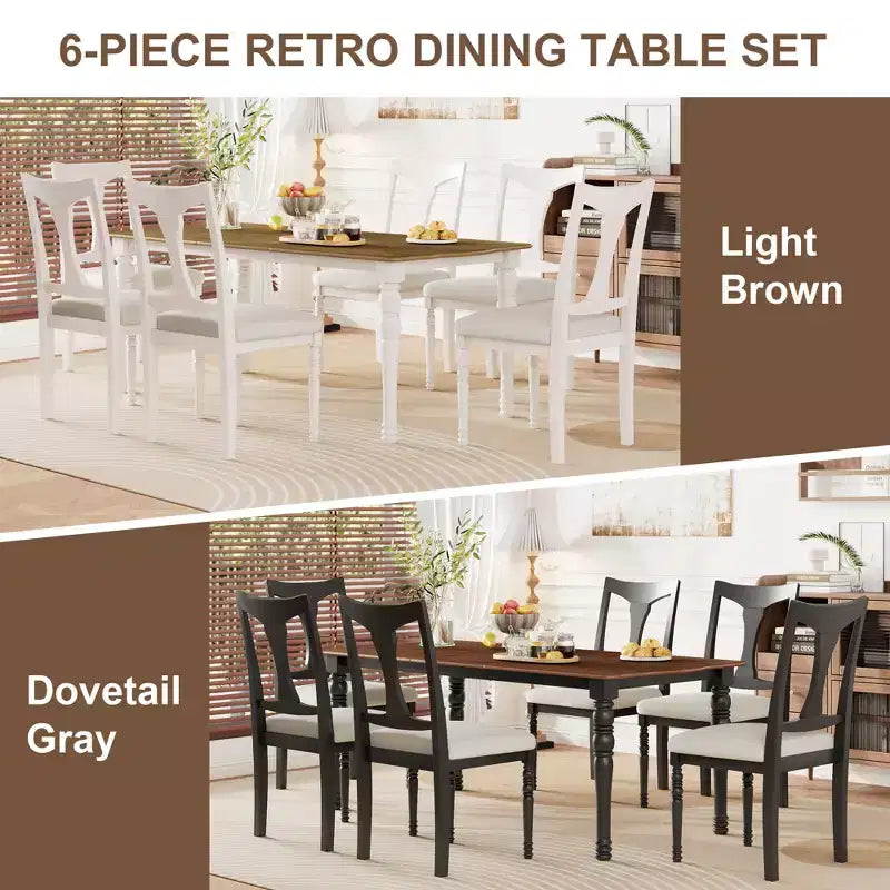 GDFStudio Grant - Ensemble de salle à manger 7 pièces avec table extensible de 152 à 198 cm (lot de 6)