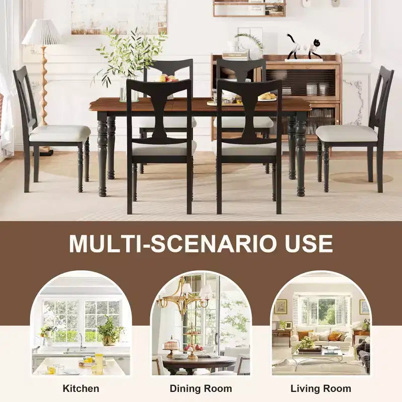 GDFStudio Grant - Ensemble de salle à manger 7 pièces avec table extensible de 152 à 198 cm (lot de 6)