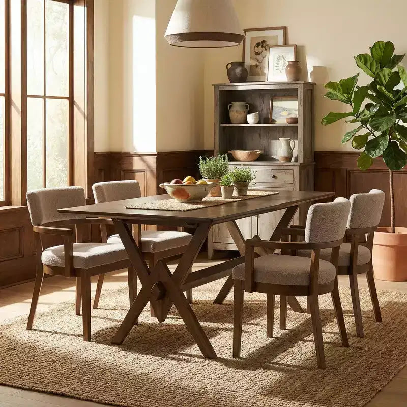 Ensemble de salle à manger 5 pièces Christopher Knight Home Raisa en bois d'hévéa de style fermier avec chaises rembourrées en bouclette