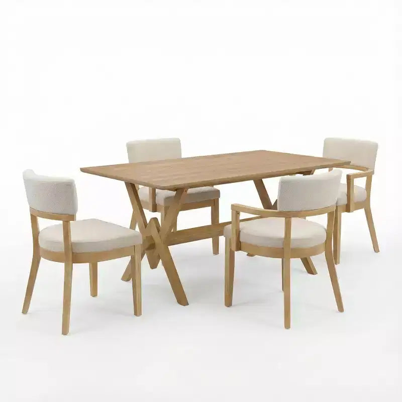 Ensemble de salle à manger 5 pièces Christopher Knight Home Raisa en bois d'hévéa de style fermier avec chaises rembourrées en bouclette