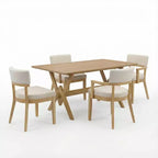 Ensemble de salle à manger 5 pièces Christopher Knight Home Raisa en bois d'hévéa de style fermier avec chaises rembourrées en bouclette