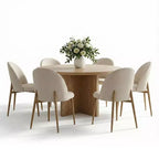 Ensemble de salle à manger rond Japandi pour 6 personnes, table à pied central en croix avec chaises de salle à manger rembourrées, ensemble de salle à manger rustique 7 pièces de style ferme - Panipeachy