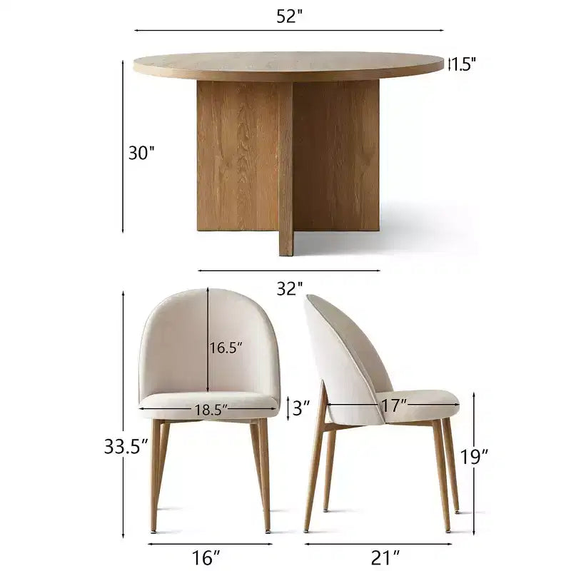 Ensemble de salle à manger rond Japandi pour 6 personnes, table à pied central en croix avec chaises de salle à manger rembourrées, ensemble de salle à manger rustique 7 pièces de style ferme - Panipeachy
