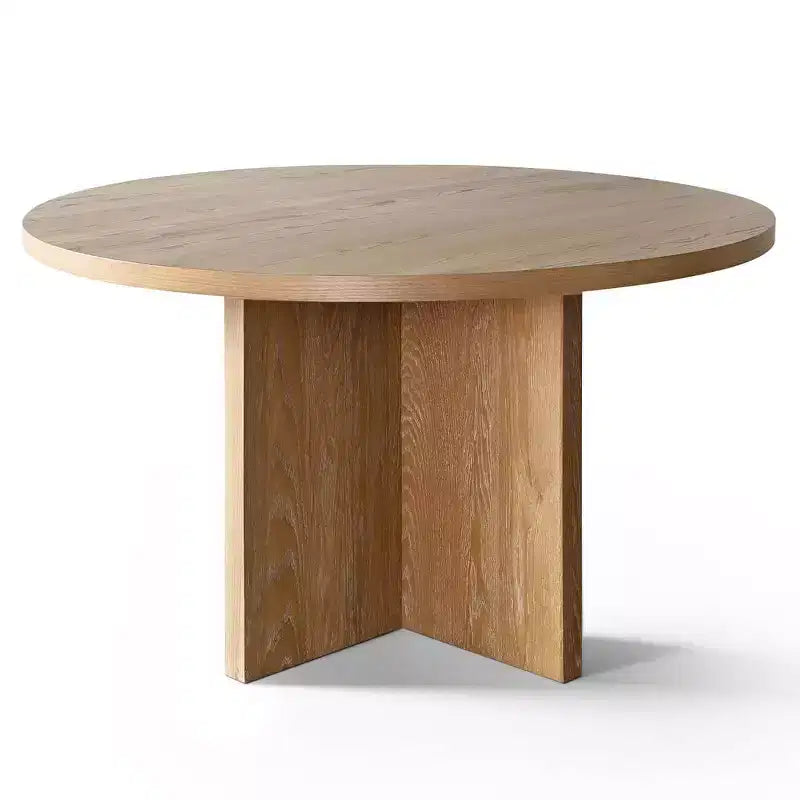 Ensemble de salle à manger rond Japandi pour 6 personnes, table à pied central en croix avec chaises de salle à manger rembourrées, ensemble de salle à manger rustique 7 pièces de style ferme - Panipeachy