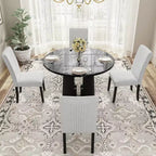 Ensemble de salle à manger rond 5 pièces GDFStudio Jacobs avec table à manger moderne de 43 po et 4 chaises rembourrées