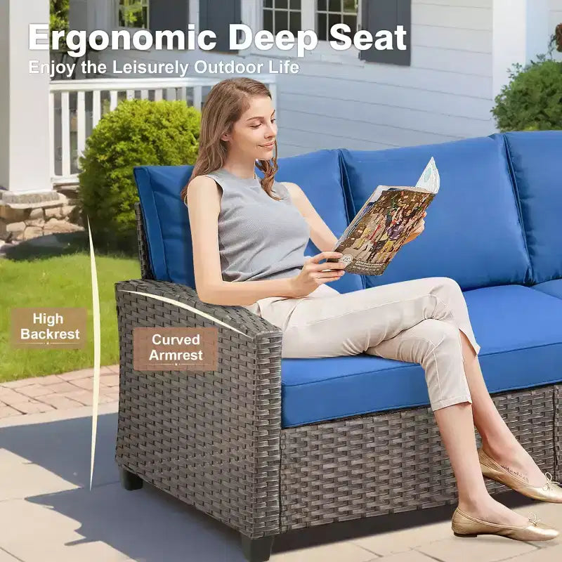 HOMLUX Ensemble de canapés de patio d'extérieur 4 saisons - 3+2+2 places, tout temps, résistant aux intempéries pour jardin