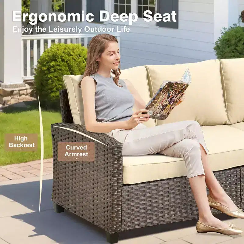 HOMLUX Ensemble de canapés de patio d'extérieur 4 saisons - 3+2+2 places, tout temps, résistant aux intempéries pour jardin