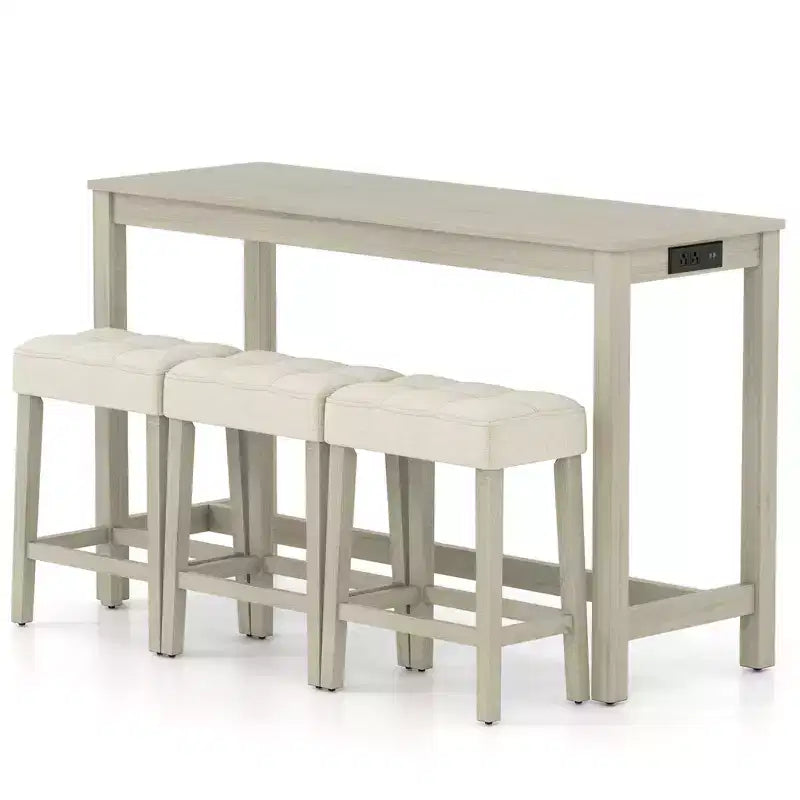 Ensemble de table de bar Costway 4 pièces avec station de recharge et 3 tabourets rembourrés pour salon et cuisine