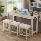 Ensemble de table de bar Costway 4 pièces avec station de recharge et 3 tabourets rembourrés pour salon et cuisine
