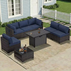 Ensemble de canapés d'extérieur haut de gamme UPTIOT avec méridiennes d'angle, fauteuils d'appoint et table brasero grise convertible pour un confort ultime sur votre terrasse