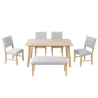 Ensemble de salle à manger rustique 6 pièces avec table en bois, 4 chaises et banc pour 6 personnes