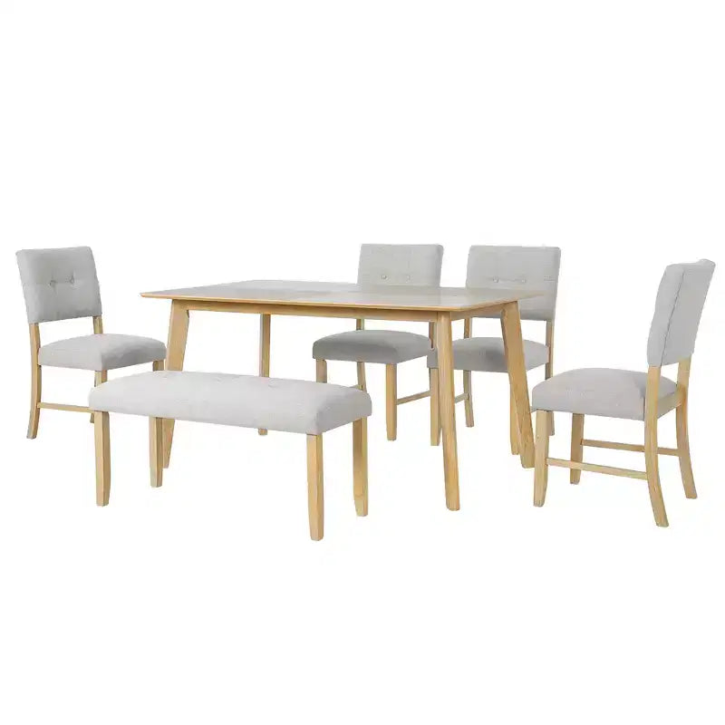 Ensemble de salle à manger rustique 6 pièces avec table en bois, 4 chaises et banc pour 6 personnes