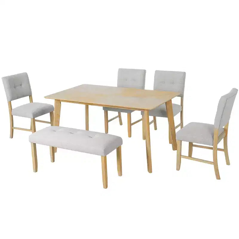 Ensemble de salle à manger rustique 6 pièces avec table en bois, 4 chaises et banc pour 6 personnes