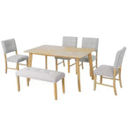 Ensemble de salle à manger rustique 6 pièces avec table en bois, 4 chaises et banc pour 6 personnes