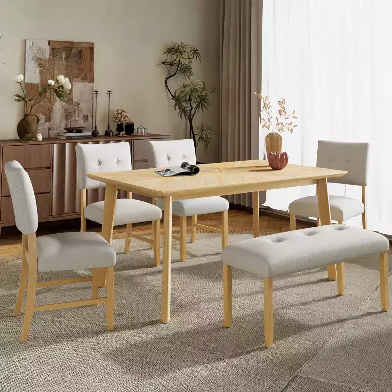 Ensemble de salle à manger rustique 6 pièces avec table en bois, 4 chaises et banc pour 6 personnes