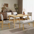 Ensemble de salle à manger rustique 6 pièces avec table en bois, 4 chaises et banc pour 6 personnes