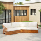Whisen Outdoor Acacia Wood Patio Sofa Setctional Set with Plush Seats and Back Cushions - Beige