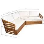 Ensemble de canapés de patio modulables Whisen Outdoor en bois d'acacia avec coussins d'assise et de dossier moelleux - Beige