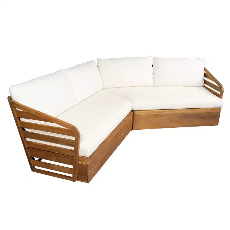 Ensemble de canapés de patio modulables Whisen Outdoor en bois d'acacia avec coussins d'assise et de dossier moelleux - Beige