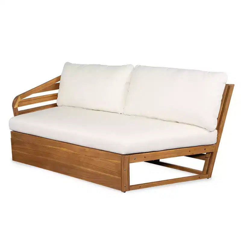 Ensemble de canapés de patio modulables Whisen Outdoor en bois d'acacia avec coussins d'assise et de dossier moelleux - Beige