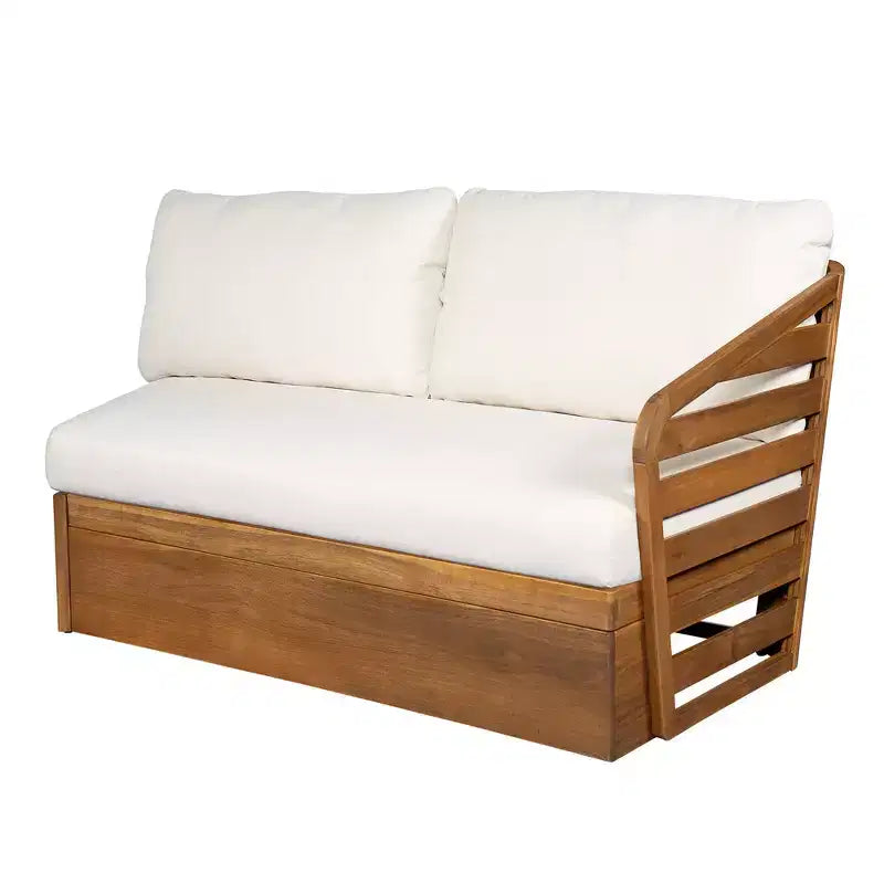 Ensemble de canapés de patio modulables Whisen Outdoor en bois d'acacia avec coussins d'assise et de dossier moelleux - Beige