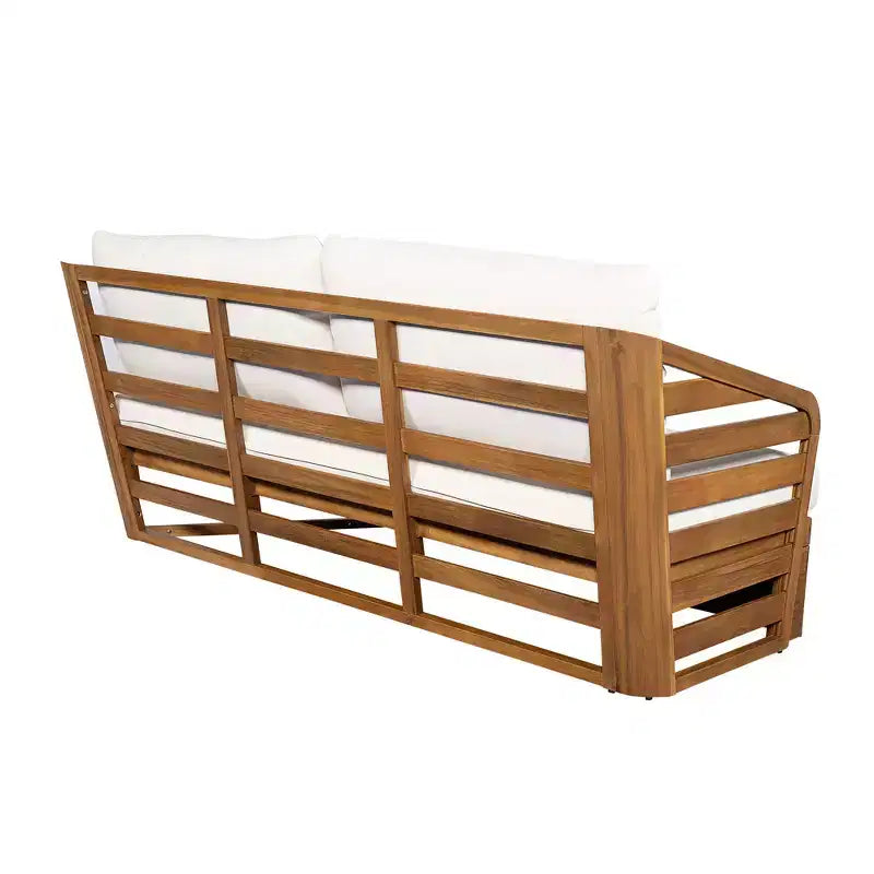 Ensemble de canapés de patio modulables Whisen Outdoor en bois d'acacia avec coussins d'assise et de dossier moelleux - Beige
