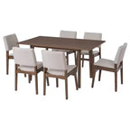 Ensemble de salle à manger moderne 7 pièces avec table en bois massif de 152 cm et 6 chaises empilables