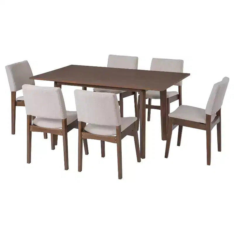Ensemble de salle à manger moderne 7 pièces avec table en bois massif de 152 cm et 6 chaises empilables