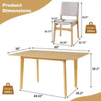 Ensemble de salle à manger moderne 7 pièces avec table en bois massif de 152 cm et 6 chaises empilables
