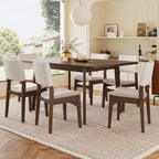 Ensemble de salle à manger moderne 7 pièces avec table en bois massif de 152 cm et 6 chaises empilables