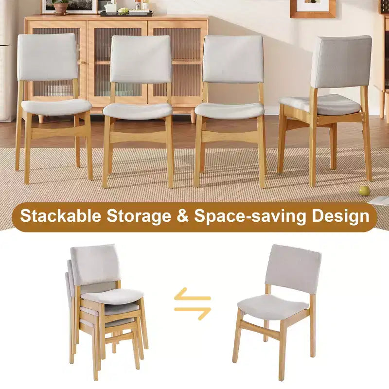 Ensemble de salle à manger moderne 7 pièces avec table en bois massif de 152 cm et 6 chaises empilables