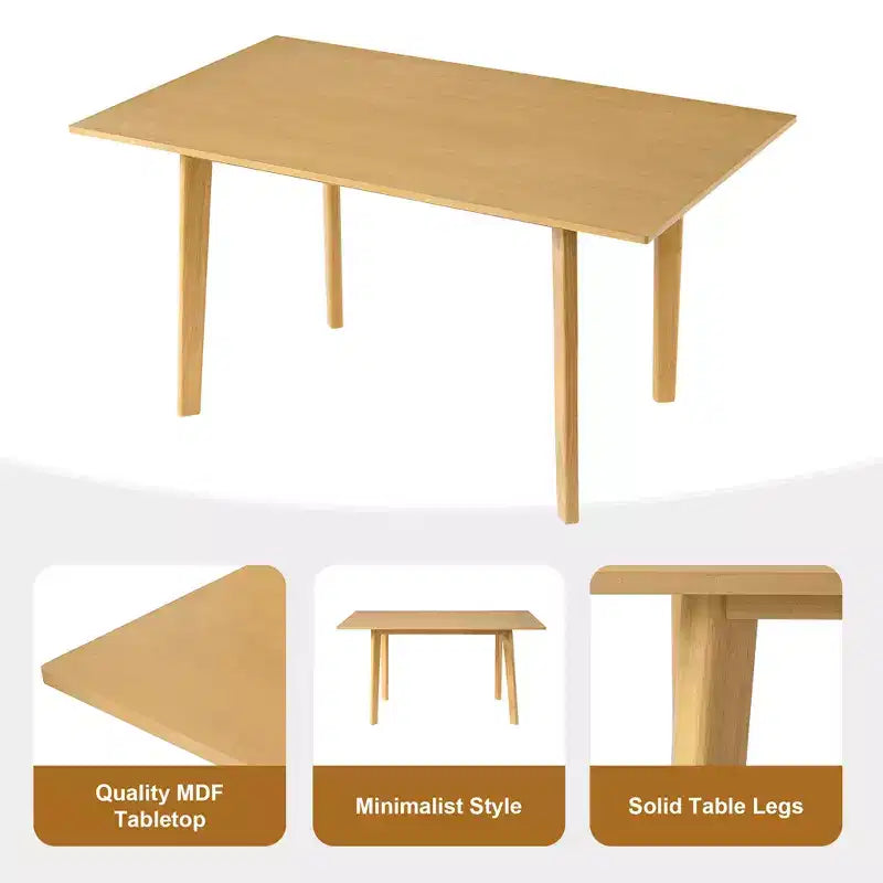 Ensemble de salle à manger moderne 7 pièces avec table en bois massif de 152 cm et 6 chaises empilables