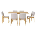 Ensemble de salle à manger moderne 7 pièces avec table en bois massif de 152 cm et 6 chaises empilables
