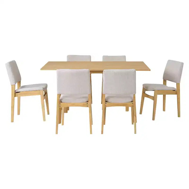 Ensemble de salle à manger moderne 7 pièces avec table en bois massif de 152 cm et 6 chaises empilables