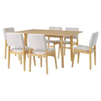 Ensemble de salle à manger moderne 7 pièces avec table en bois massif de 152 cm et 6 chaises empilables