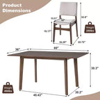 Ensemble de salle à manger moderne 7 pièces avec table en bois massif de 152 cm et 6 chaises empilables