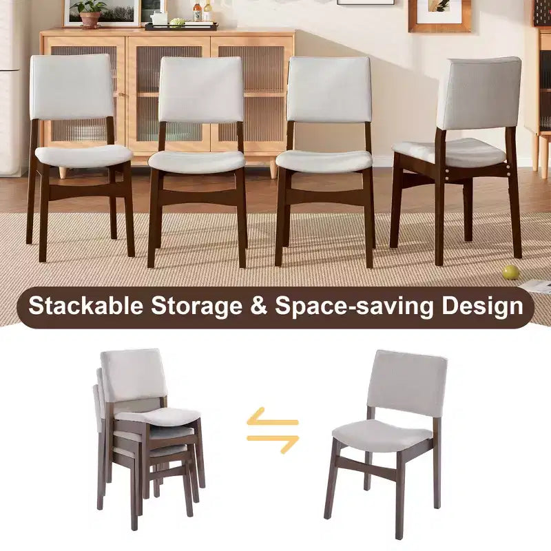 Ensemble de salle à manger moderne 7 pièces avec table en bois massif de 152 cm et 6 chaises empilables