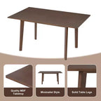 Ensemble de salle à manger moderne 7 pièces avec table en bois massif de 152 cm et 6 chaises empilables