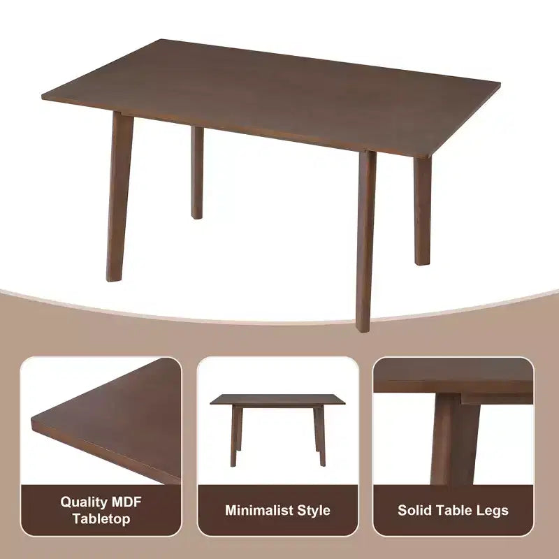 Ensemble de salle à manger moderne 7 pièces avec table en bois massif de 152 cm et 6 chaises empilables