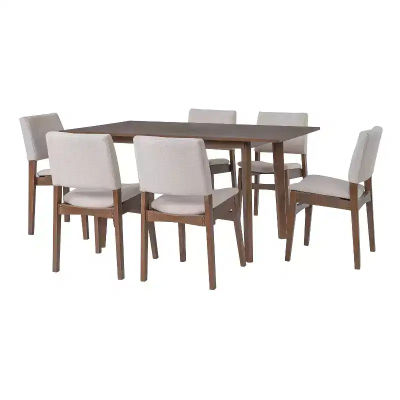 Ensemble de salle à manger moderne 7 pièces avec table en bois massif de 152 cm et 6 chaises empilables
